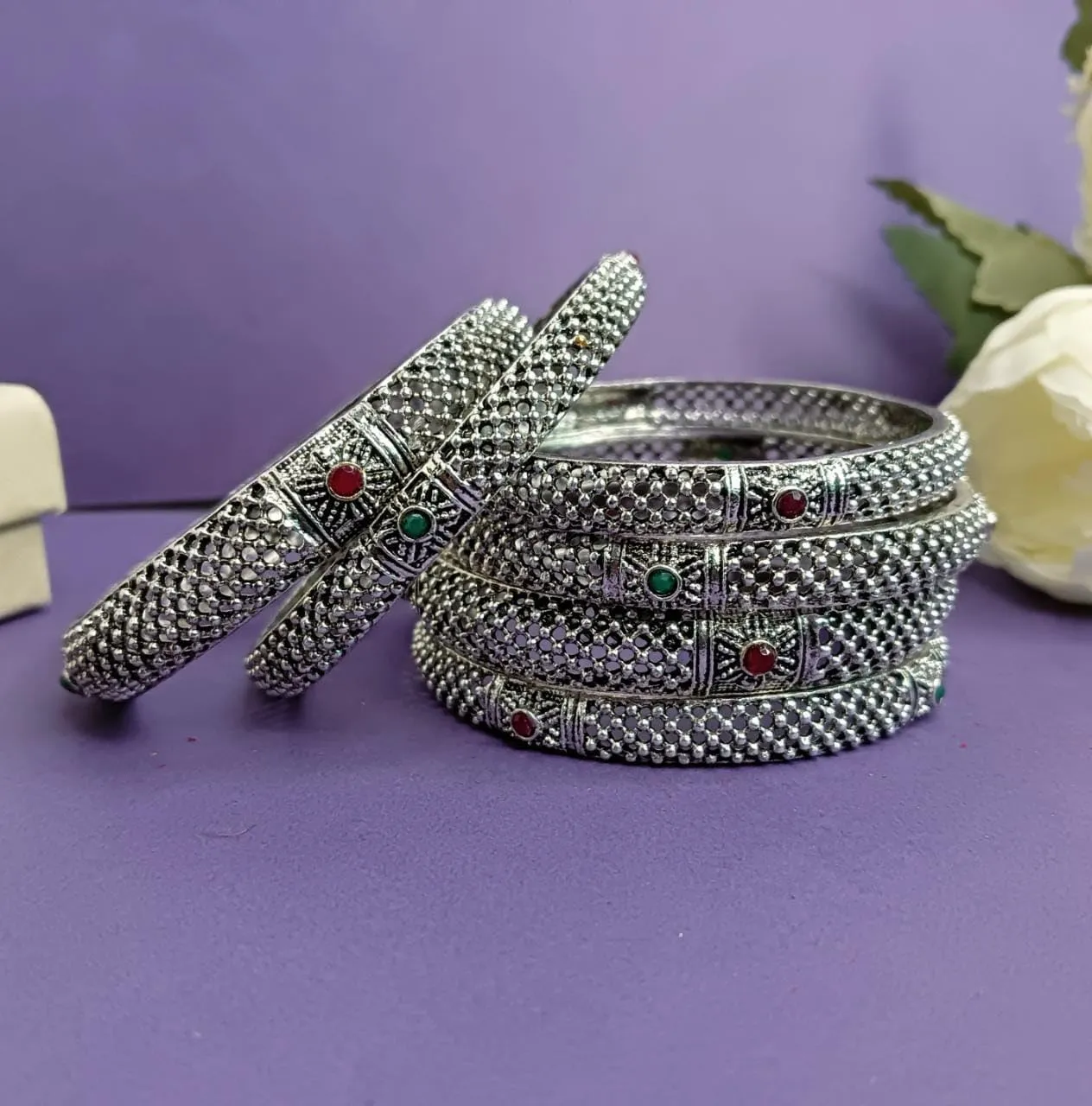 Efulgenz Indian Oxidized Jewelry for Navratri Boho Tribal Antique Oxidized Indian Jewelry Bracelet Bangle Set for Women