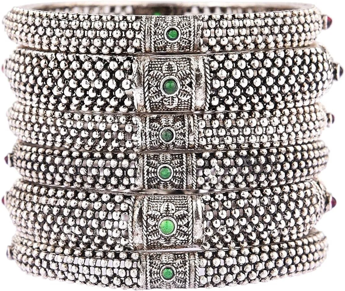 Efulgenz Indian Oxidized Jewelry for Navratri Boho Tribal Antique Oxidized Indian Jewelry Bracelet Bangle Set for Women