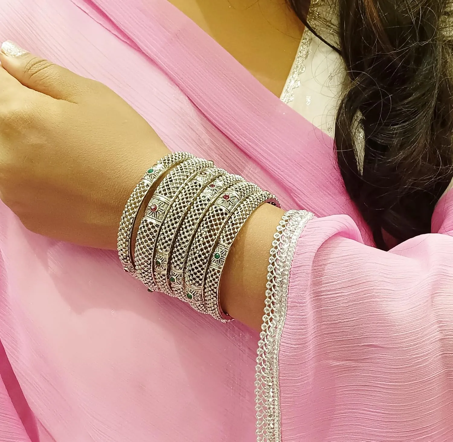Efulgenz Indian Oxidized Jewelry for Navratri Boho Tribal Antique Oxidized Indian Jewelry Bracelet Bangle Set for Women