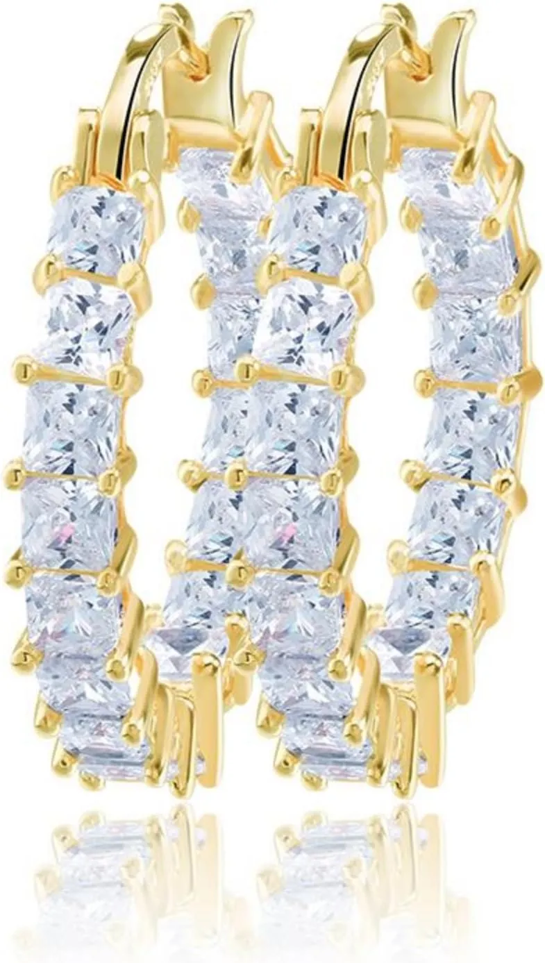 Elegant 14 Gold and Rose Gold Platinum Plated White Cubic Zirconia Hoop Earrings/Loop Earrings for Woman
