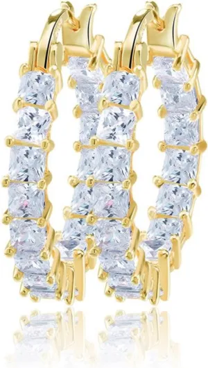 Elegant 14 Gold and Rose Gold Platinum Plated White Cubic Zirconia Hoop Earrings/Loop Earrings for Woman