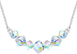 Elegant 7 Stones Crystal Cube Necklace Platinum Plated Fashionable 3D Square Cube Pendant Stunning Jewelry for Women YA5052