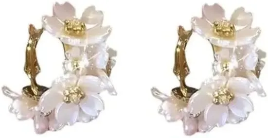 Elegant Fresh Water Pearl Earrings Flowers Hoop Earrings