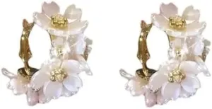 Elegant Fresh Water Pearl Earrings Flowers Hoop Earrings