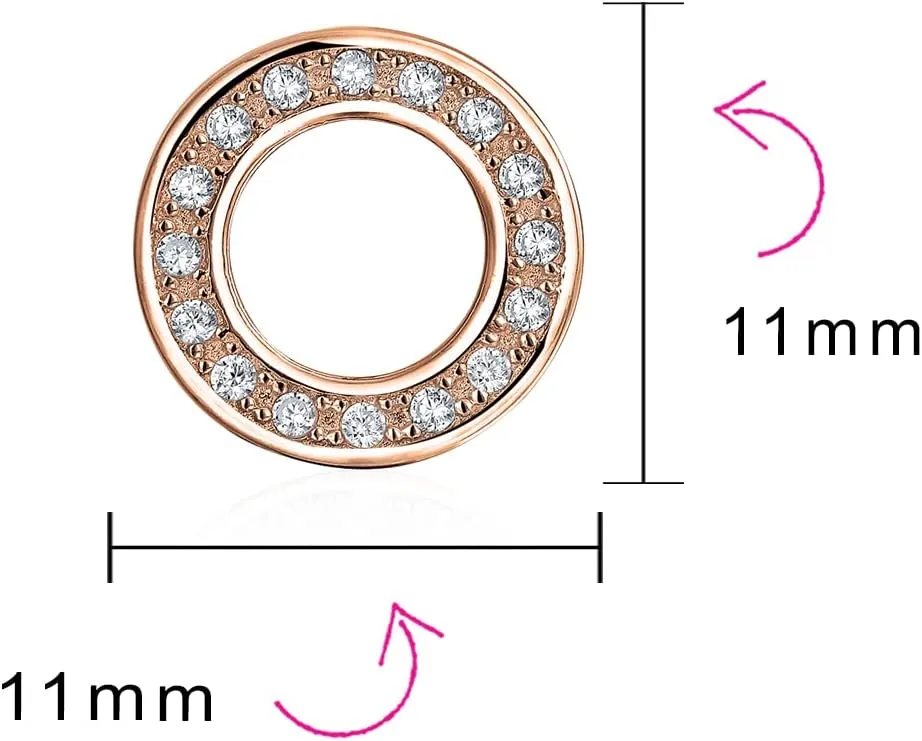 Elegant Geometric CZ Round Open Circle Dangle Drop Stud Earrings in Rose, Yellow Gold or Silver Plated in Brass or .925 Sterling Silver Baguette Cubic Zirconia for Bridals Women Secure Lever Back