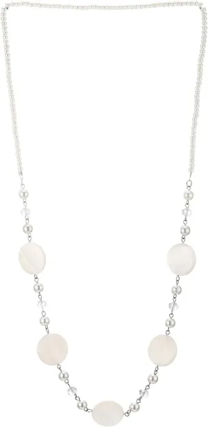 Elegant Mother of Pearl Beads Chain Necklace, Long Layered Design with Round Shell, Timeless Design
