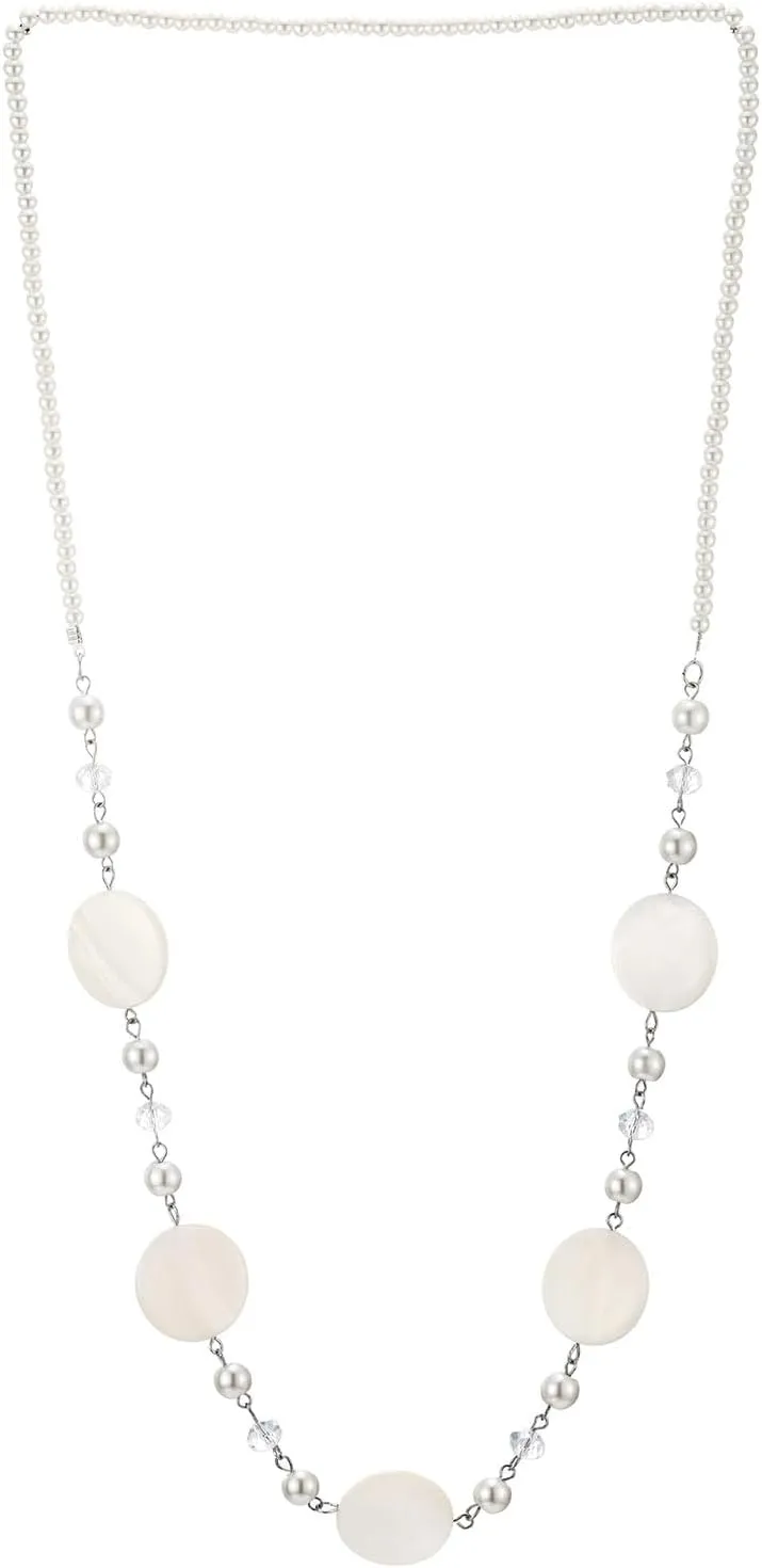 Elegant Mother of Pearl Beads Chain Necklace, Long Layered Design with Round Shell, Timeless Design