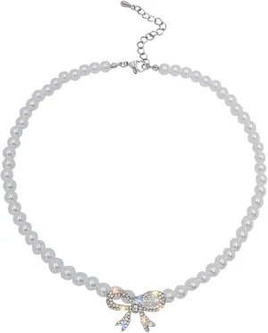 Elegant Necklace Sparkling Bowknot Necklace Fashionable Beads Necklace Elegant Neck Jewelry Suitable for Any Occasion