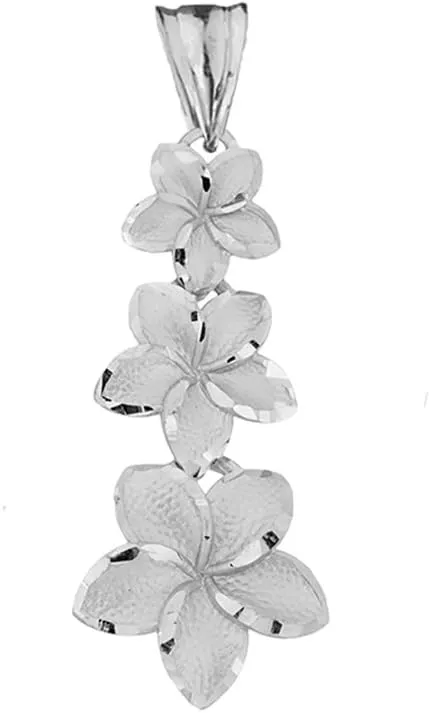 Elegant Sterling Silver Hawaiian Plumeria Flowers Charm Pendant Necklace