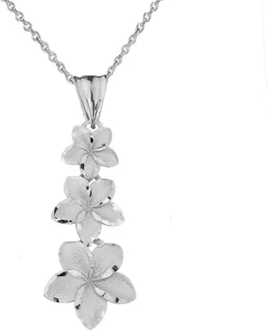 Elegant Sterling Silver Hawaiian Plumeria Flowers Charm Pendant Necklace