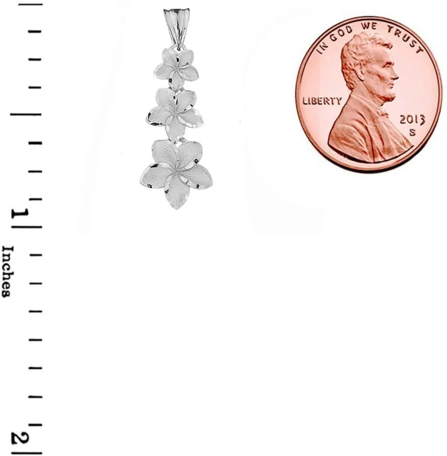Elegant Sterling Silver Hawaiian Plumeria Flowers Charm Pendant Necklace