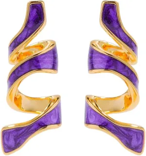 Enamel Statement Stud Earrings for Women Gold Plated Purple Helix Piercing