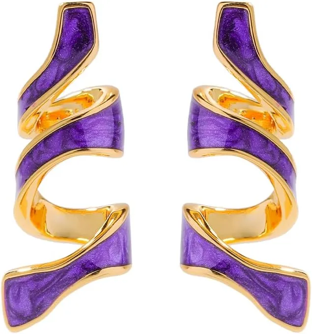 Enamel Statement Stud Earrings for Women Gold Plated Purple Helix Piercing