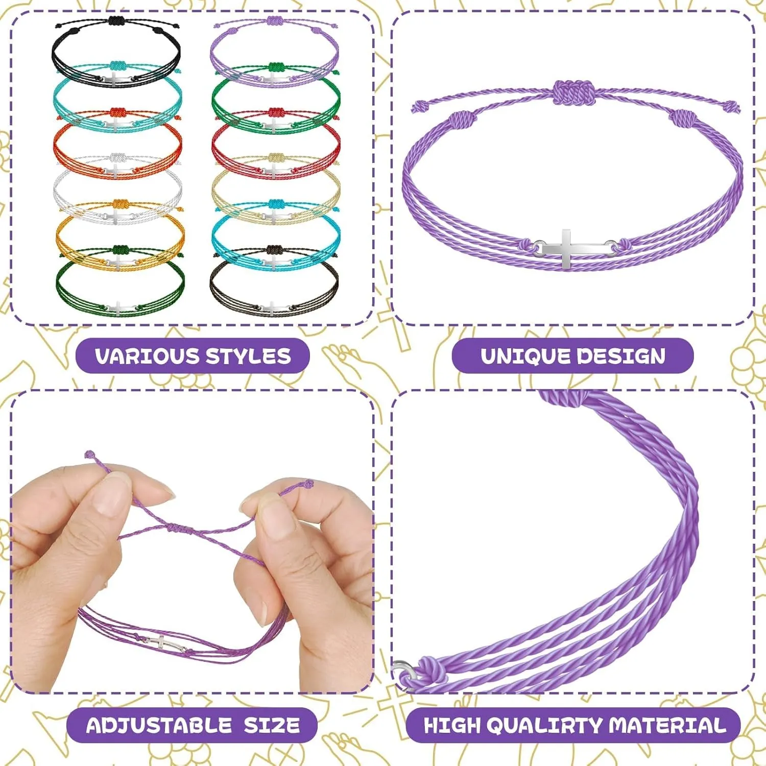 End of Year Student Gifts Cross Bracelets Christian Bracelet Multicolored Handmade Braided String Rope Christian Jewelry Adjustable Rope Bracelets for Family Friend Couple Friendship Gift