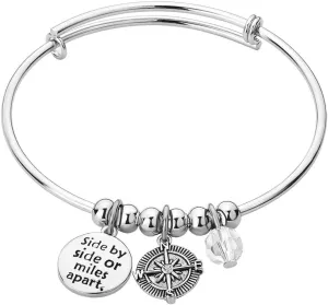 Engraved Best Friend Crystal Charm Matching Friendship Expandable Bangle Bracelet