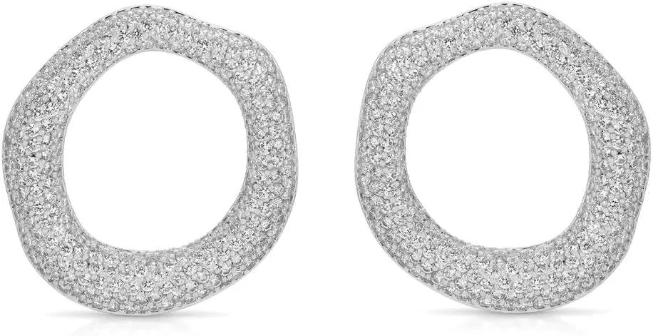 Ettika Stud Earrings For Women. Open Circle Pav Statement Studs. 18K Gold Plated Earrings. Statement Earrings for Women. Jewelry
