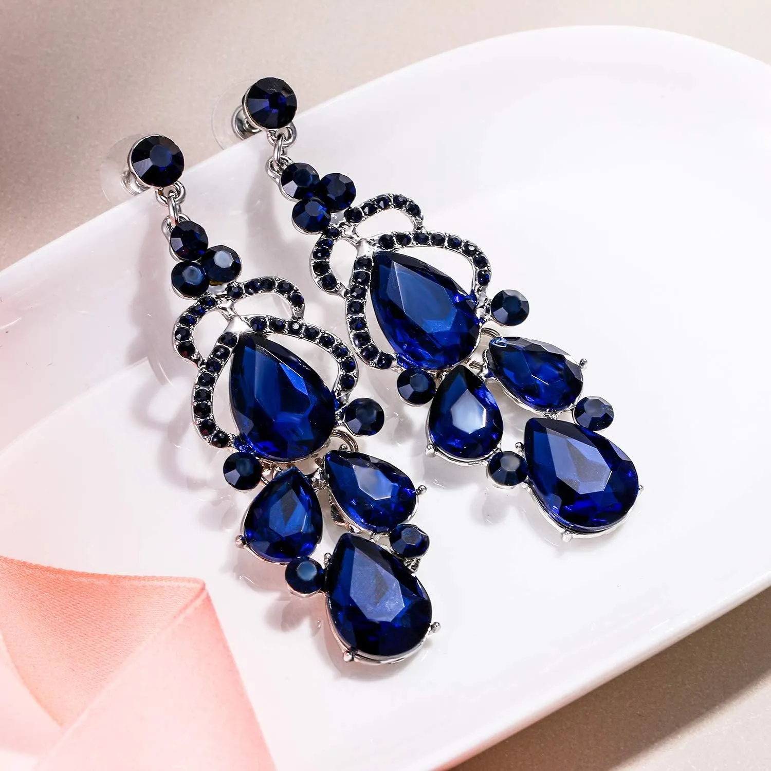 EVER FAITH Austrian Crystal Stunning Bridal Wedding Teardrop Pierced Dangle Earrings for Women