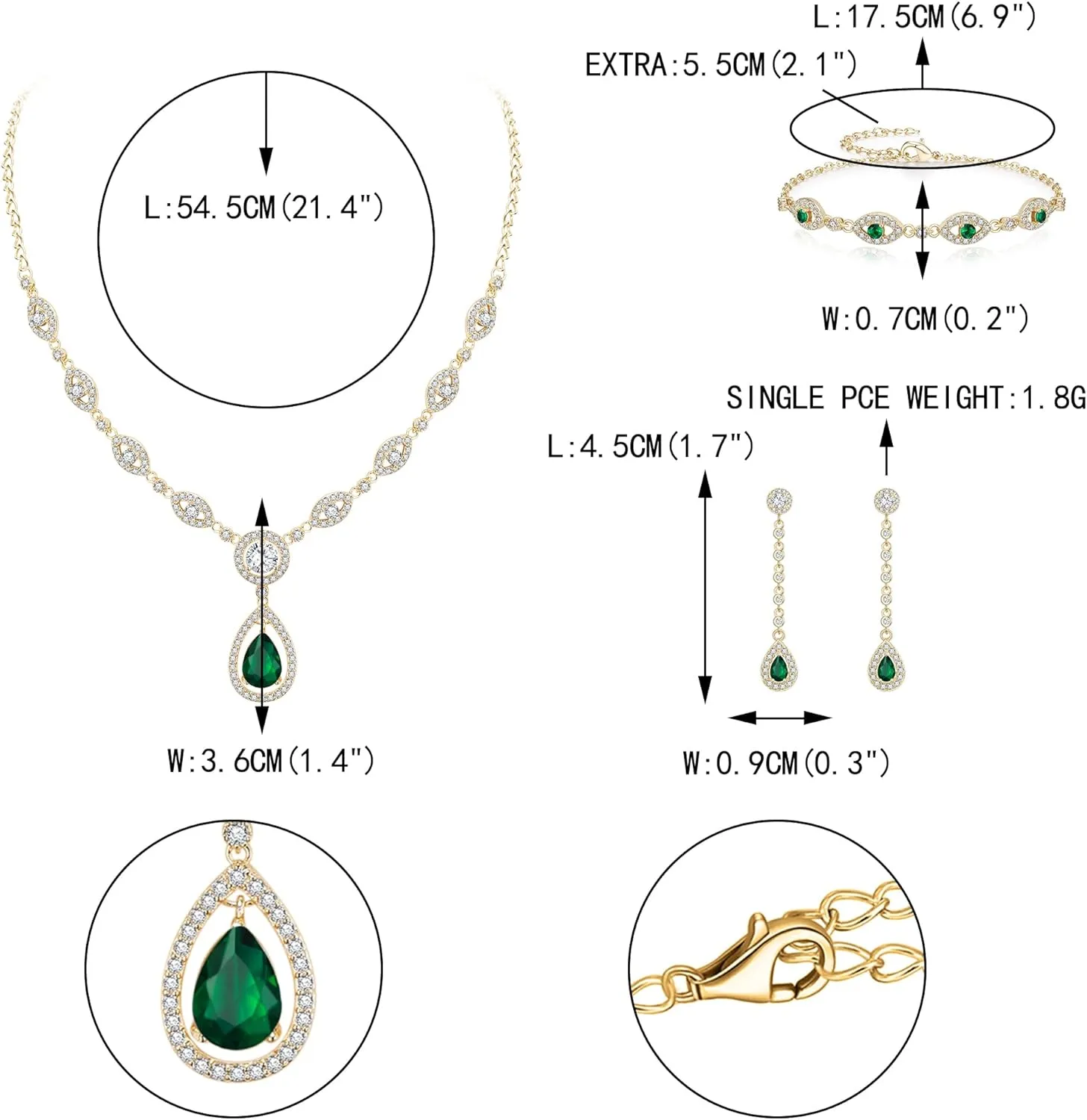 EVER FAITH Bridal Jewelry Set for Women, Stunning Teardrop Cubic Zirconia Birthstone Necklace Bracelet Earrings Sets Gift for Mothers Day/Valentines/Birthday/Christmas
