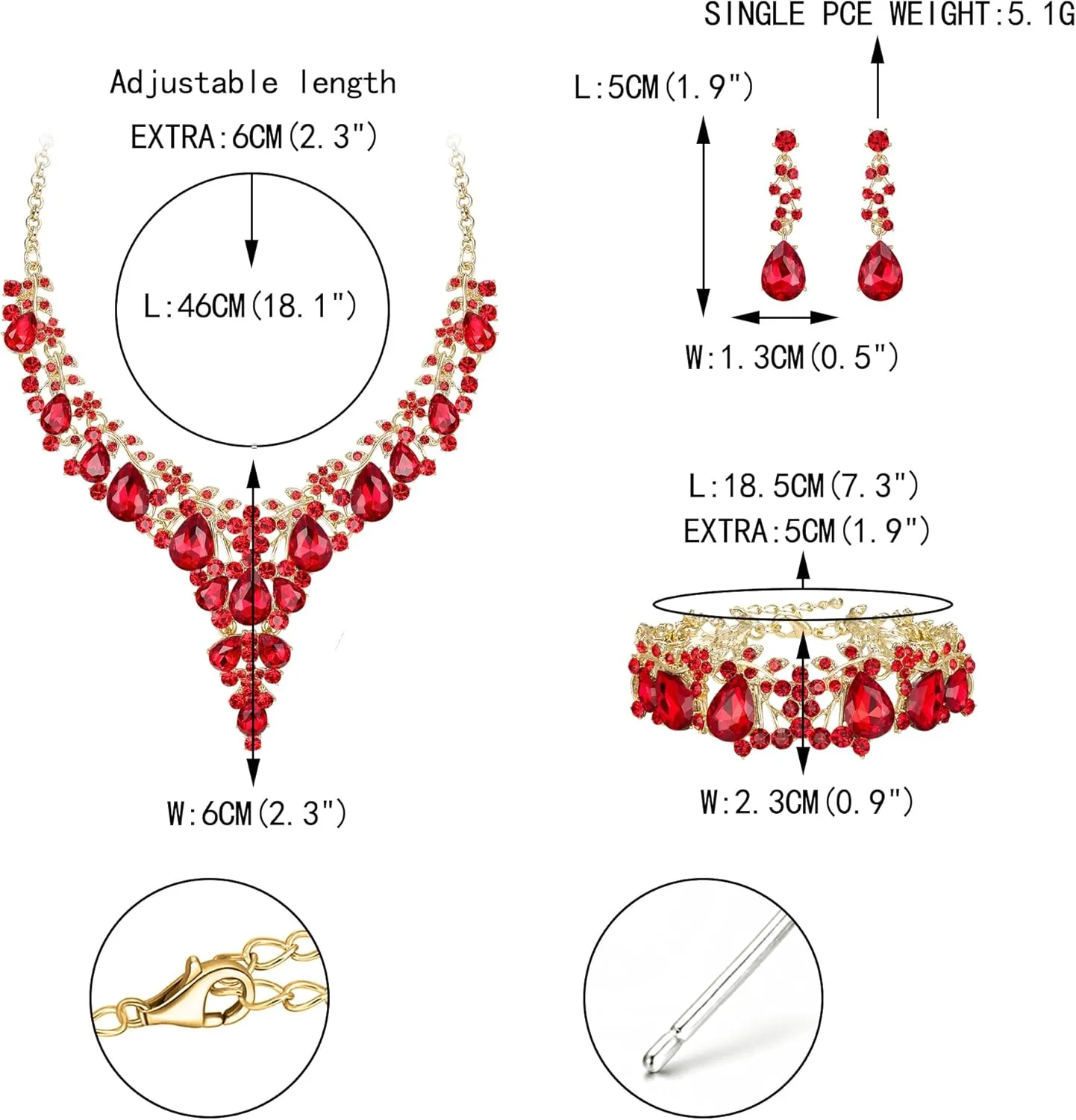 EVER FAITH Brilliant Wedding Jewelry Set for Women, Stunning Crystal Flower Round Teardrop Bridal Statement Necklace Dangle Earrings Bracelet Sets