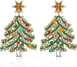 EVER FAITH Holiday Gift Crystal Pierce Dangle Earring, Stunning Colorful Rhinestone Lovely Star Christmas Tree Earring for Women