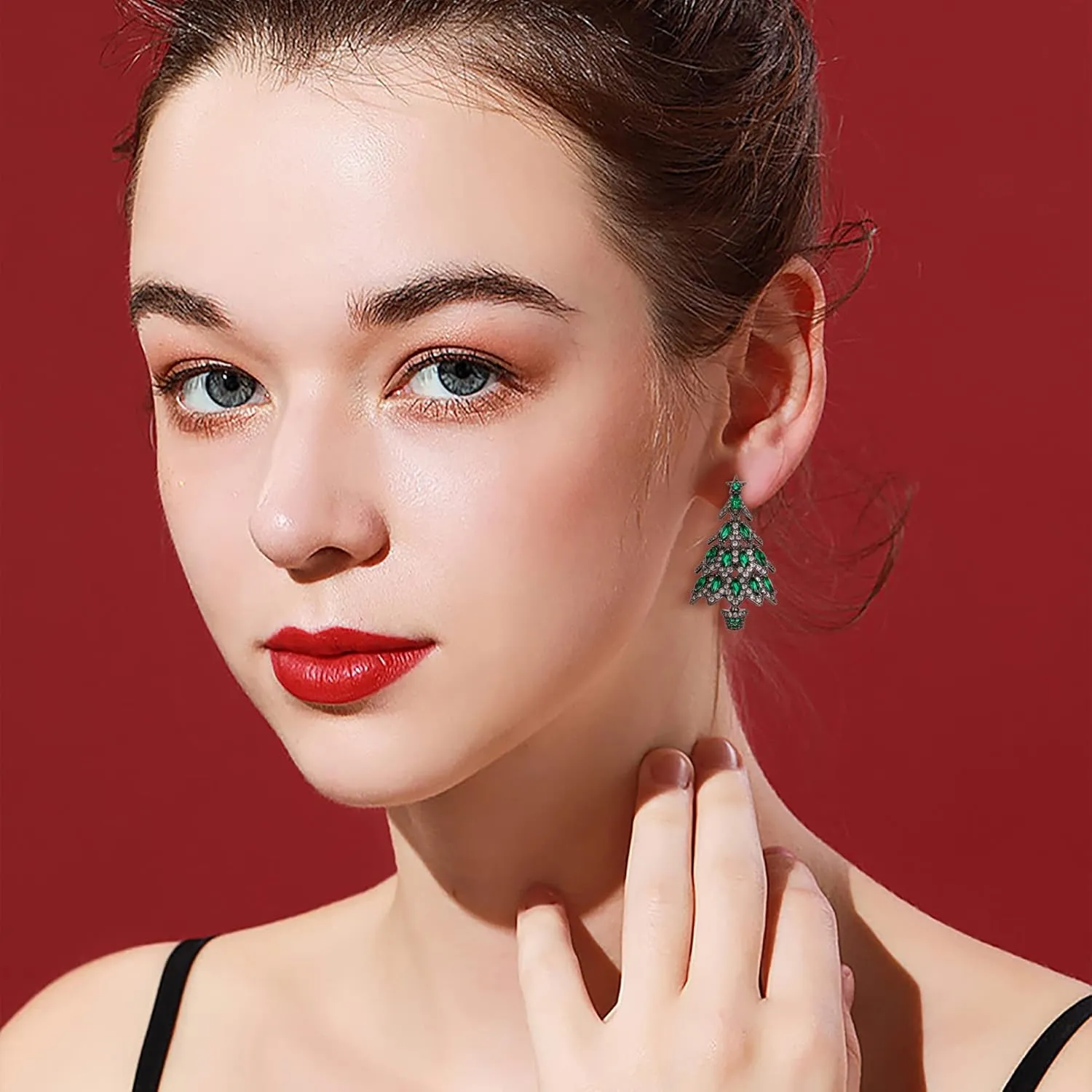 EVER FAITH Holiday Gift Stunning CZ Vintage Christmas Tree Dangle Earrings for Women