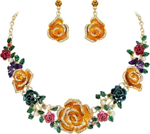 EVER FAITH Statement Crystal Flower Jewelry Sets for Women, Charming Rhinestone Simulate Pearl Necklace Pierced Earrings Set for Prom Party