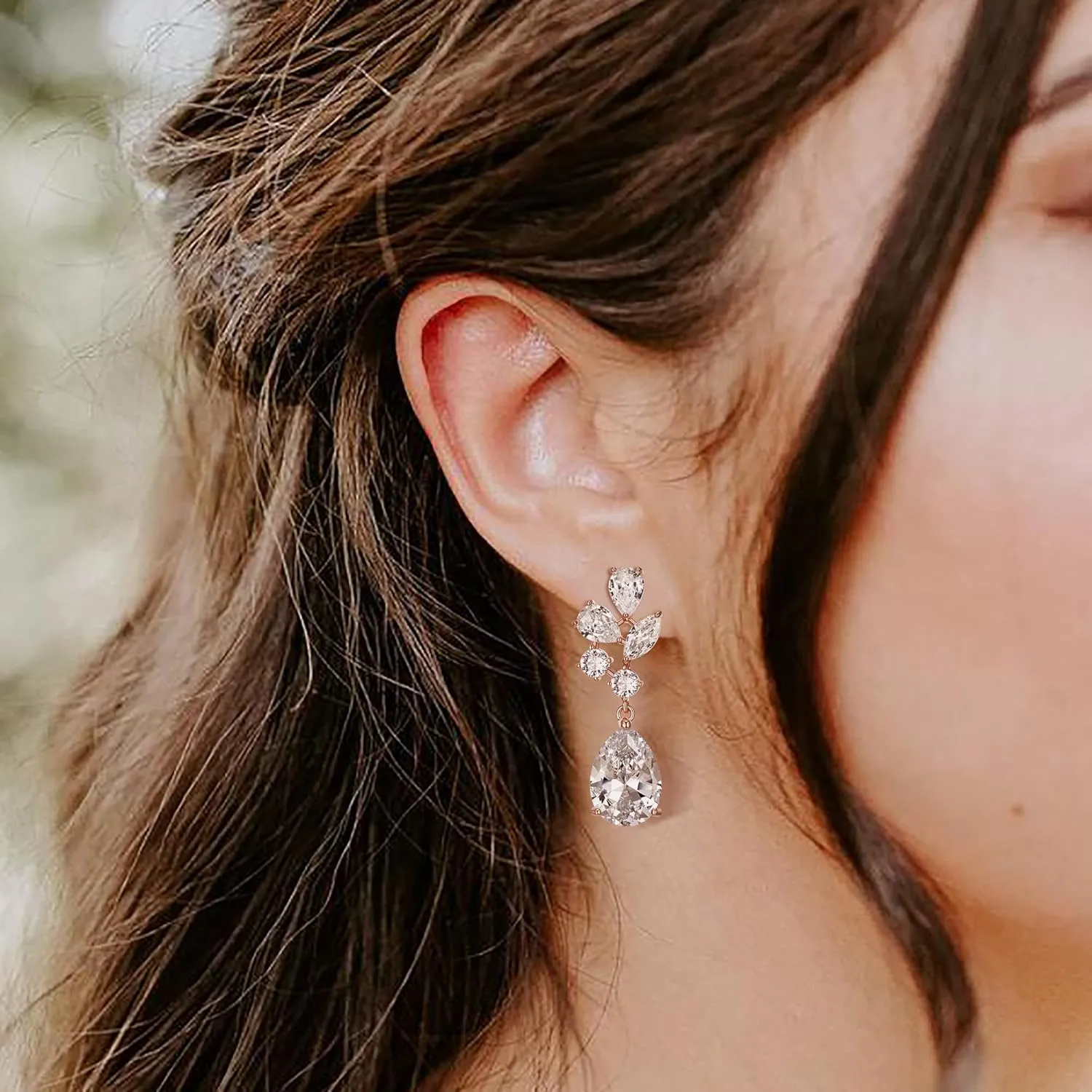 EVER FAITH Wedding Earrings for Bride Bridesmaid, Stunning Round Marquise Pear Shaped CZ Dangle Earring Bridal Jewelry for Women