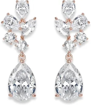 EVER FAITH Wedding Earrings for Bride Bridesmaid, Stunning Round Marquise Pear Shaped CZ Dangle Earring Bridal Jewelry for Women