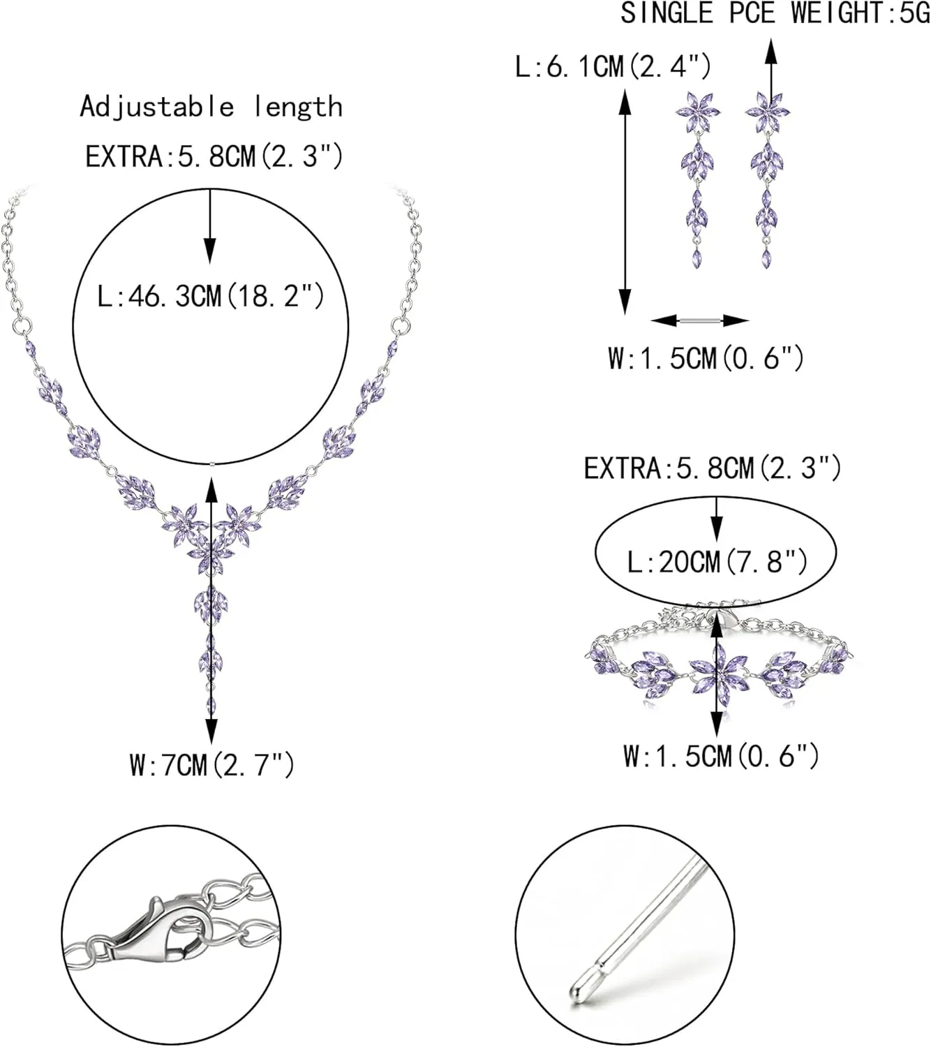 EVER FAITH Wedding Jewelry for Bride Bridesmaid, Stunning Rhinestone Crystal Flower Costume Prom Y-Shaped Necklace Dangle Earrings Bracelet Sets for Women
