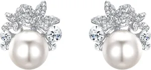 EVER FAITH Wedding Stud Pierced Earrings for Bride Bridesmaids, Crystal Simulated Pearl Vintage Stunning Bridal Floral Leaf Great Gatsby Jewelry for Prom