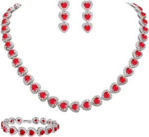 EVER FAITH Women's CZ Stunning Love Heart Tennis Necklace Earrings Bracelet Set