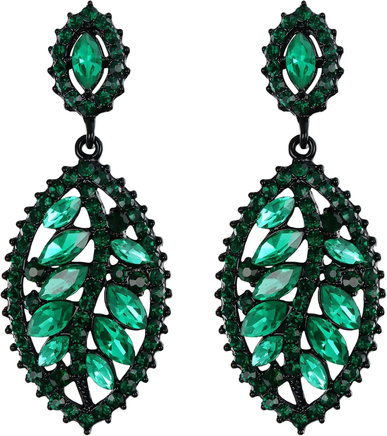 EVER FAITH Women's Marquise Crystal Leaf Drop Shaped Charming Bride Bridesmaid Pierced Dangle Earrings