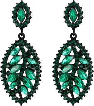 EVER FAITH Women's Marquise Crystal Leaf Drop Shaped Charming Bride Bridesmaid Pierced Dangle Earrings