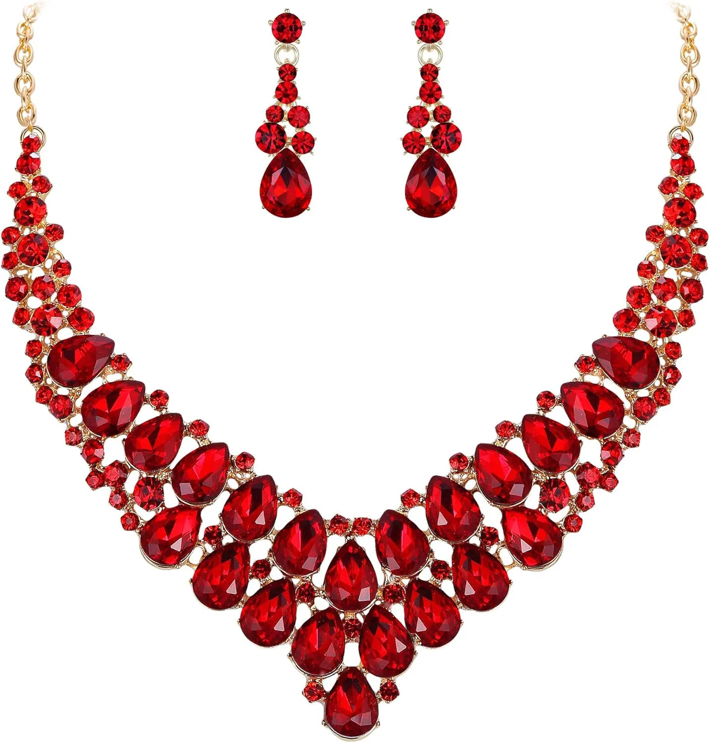 EVER FAITH Women's Wedding Jewelry Set Stunning Rhinestone Crystal Teardrop Bridal Necklace Earrings Sets