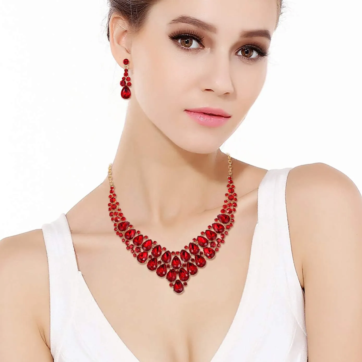 EVER FAITH Women's Wedding Jewelry Set Stunning Rhinestone Crystal Teardrop Bridal Necklace Earrings Sets