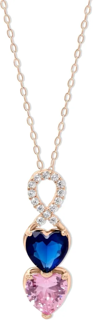 EVE'S ADDICTION Custom 2 Stone Rose Gold Tone Infinity Heart Drop Birthstone Necklace, 16" Chain with 2" Extender - Gifts for Mom