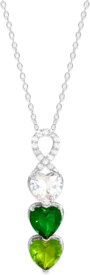 EVE'S ADDICTION Custom 3 Stone Silver Tone Infinity Heart Drop Birthstone Necklace, 16" Chain with 2" Extender - Gifts for Mom