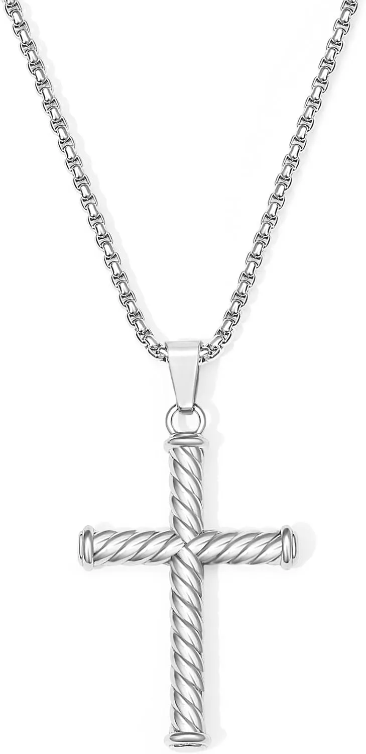 EVE'S ADDICTION Men's Twisted Cross Necklace - Gifts for Dad