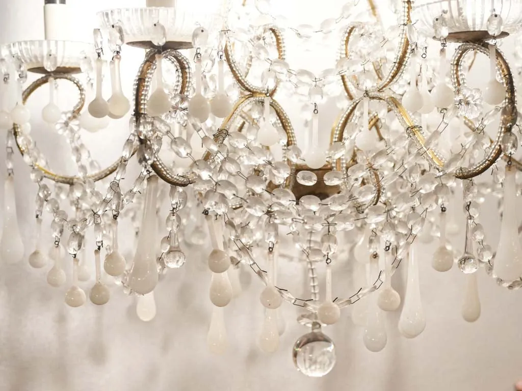 Exquisite antique white teardrop chandelier - 6 lights, 33½ x 21¾"