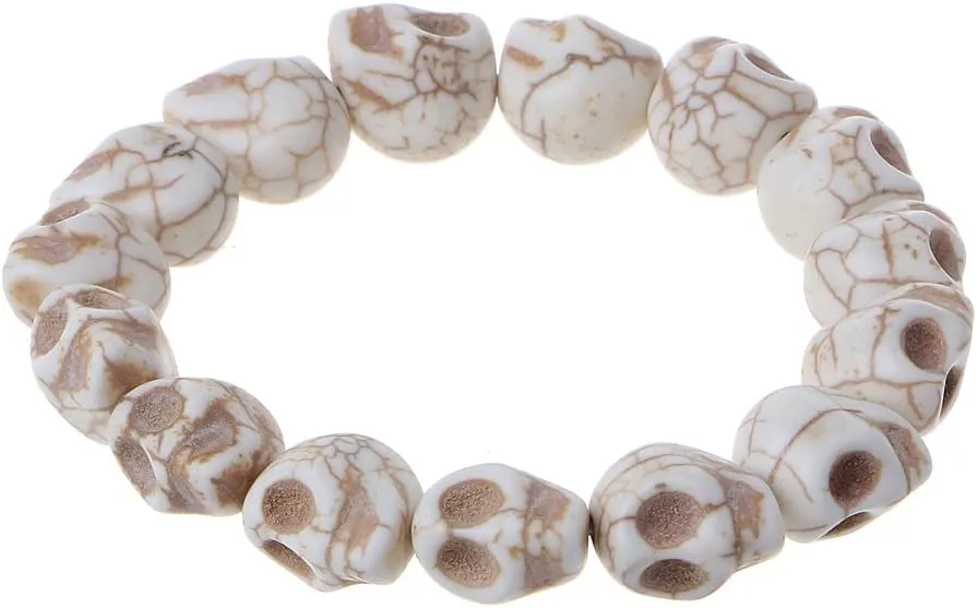 Exquisite Howlite Stone Turquoises Tibetan Prayer Skull Beads Handmade Skull Shape Bracelets Black/White for Couples