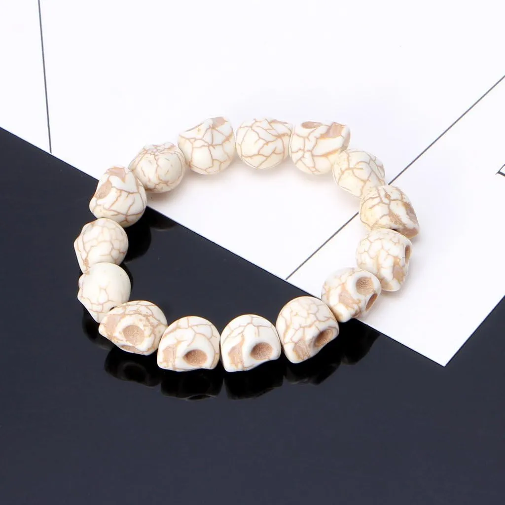 Exquisite Howlite Stone Turquoises Tibetan Prayer Skull Beads Handmade Skull Shape Bracelets Black/White for Couples