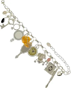 Fairytale Lucky Charms Link Chain Cuff Bangle Bracelet Wonderland Style Frog Mirror Clock Heart Teapot Pendants Party Friendship Gift
