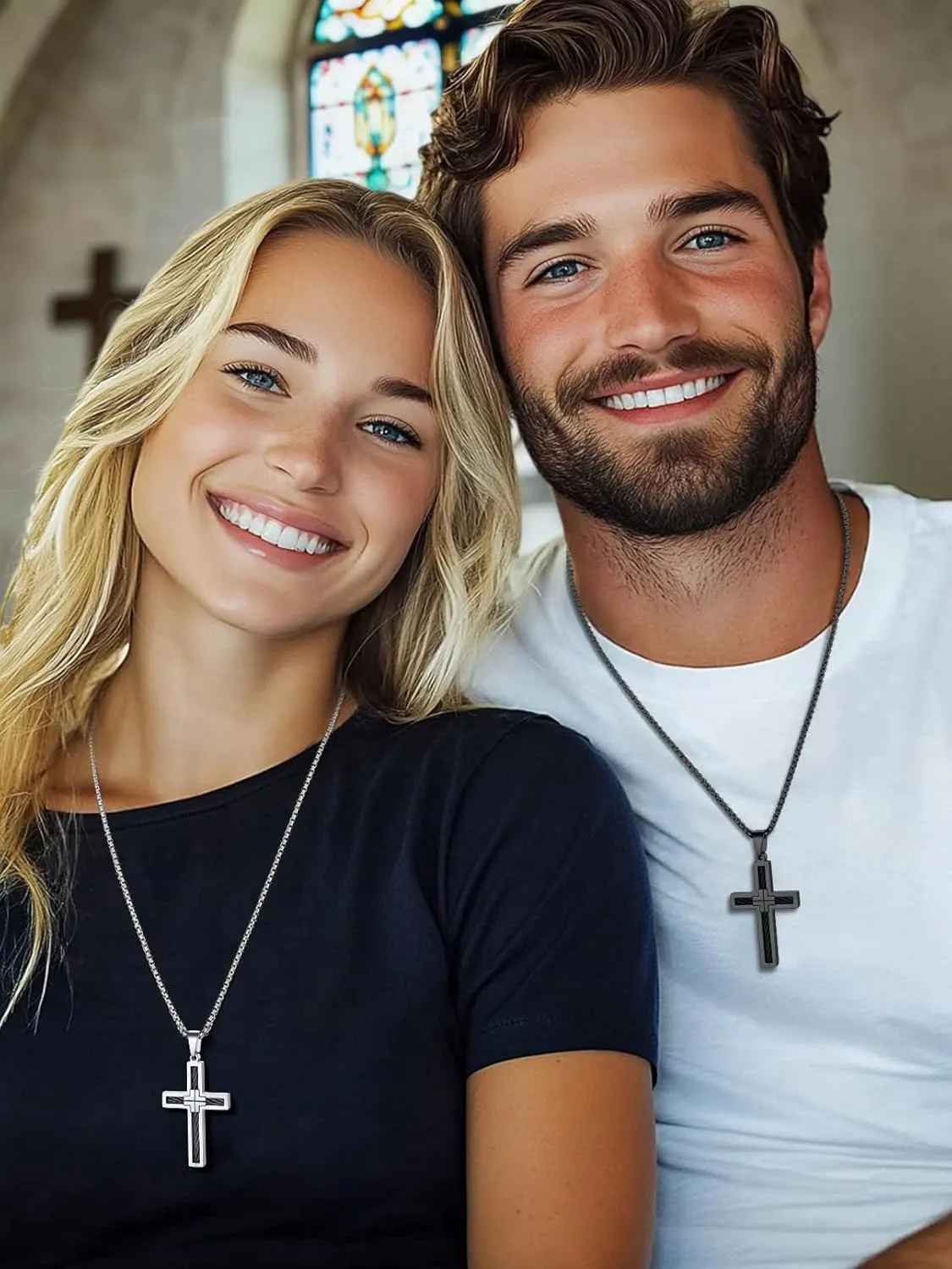 FaithHeart Cross Necklace for Men, Silver/Black/Gold Cross Necklaces Stainless Steel Pendant with 22 2 Inch Box Chain Christian Gifts for Men