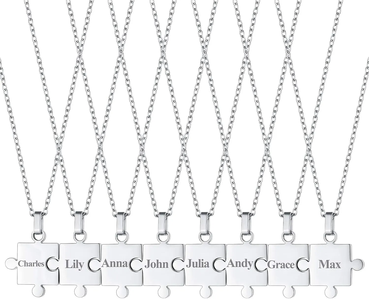 FaithHeart Puzzle Matching Necklace Personalized Custom BFF Pendant Necklaces Set for Women Men Family/Team/Classmates Names Jewelry