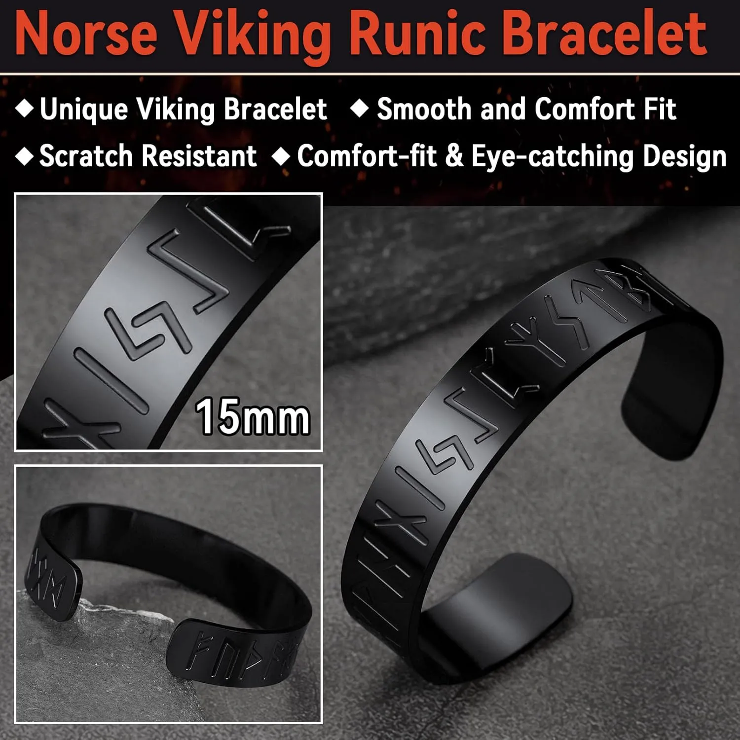 FaithHeart Viking Cuff Bracelet for Men Women, Stainless Steel Rune/Thor's Hammer/Wolf/Celtic Knot Bangles Personalized Customizable