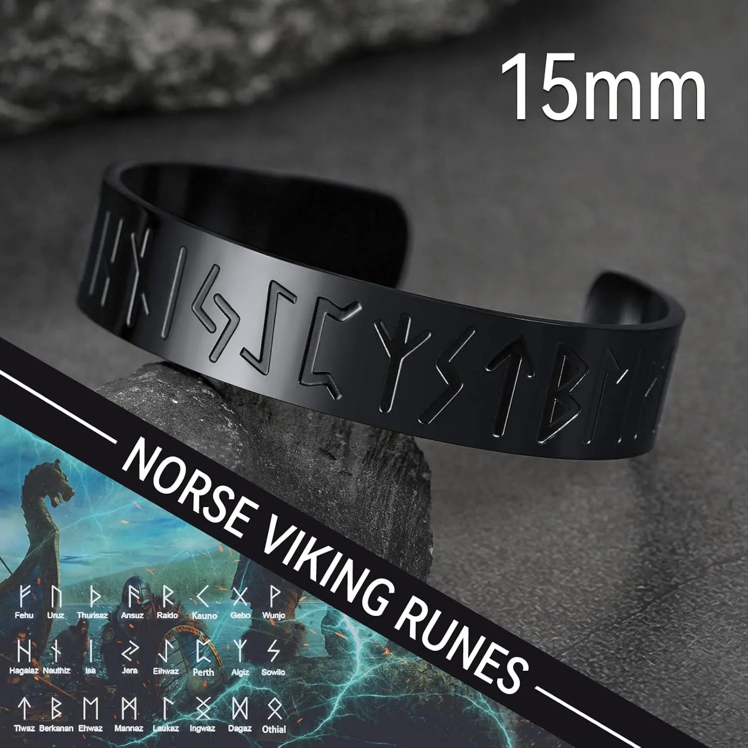 FaithHeart Viking Cuff Bracelet for Men Women, Stainless Steel Rune/Thor's Hammer/Wolf/Celtic Knot Bangles Personalized Customizable