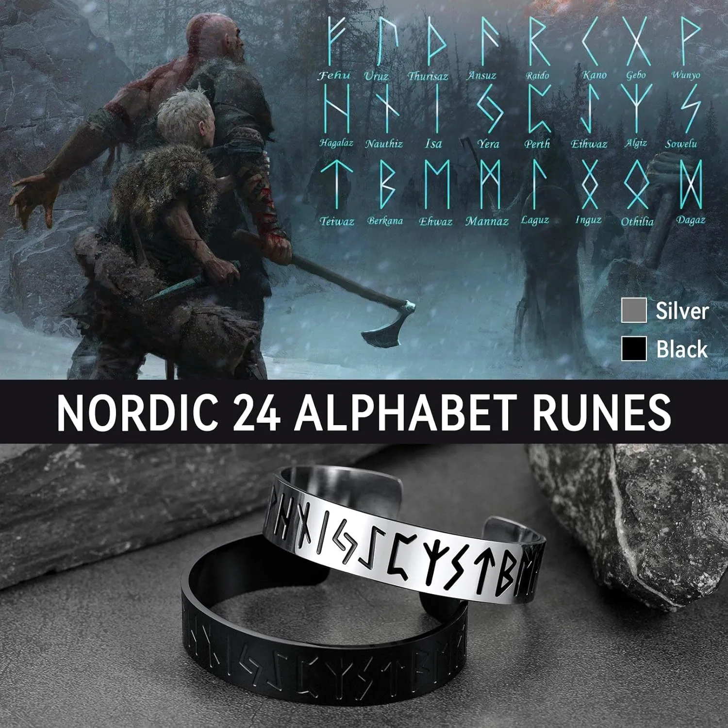 FaithHeart Viking Cuff Bracelet for Men Women, Stainless Steel Rune/Thor's Hammer/Wolf/Celtic Knot Bangles Personalized Customizable