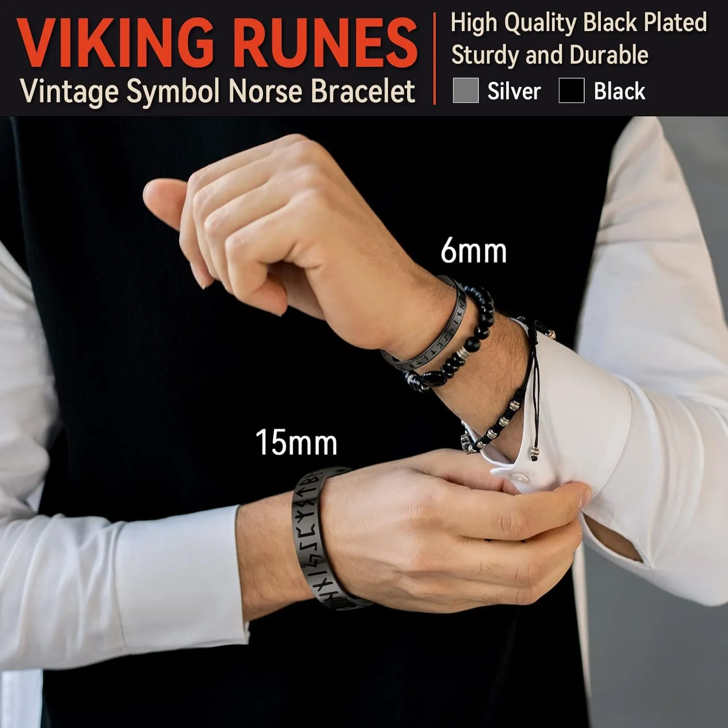 FaithHeart Viking Cuff Bracelet for Men Women, Stainless Steel Rune/Thor's Hammer/Wolf/Celtic Knot Bangles Personalized Customizable