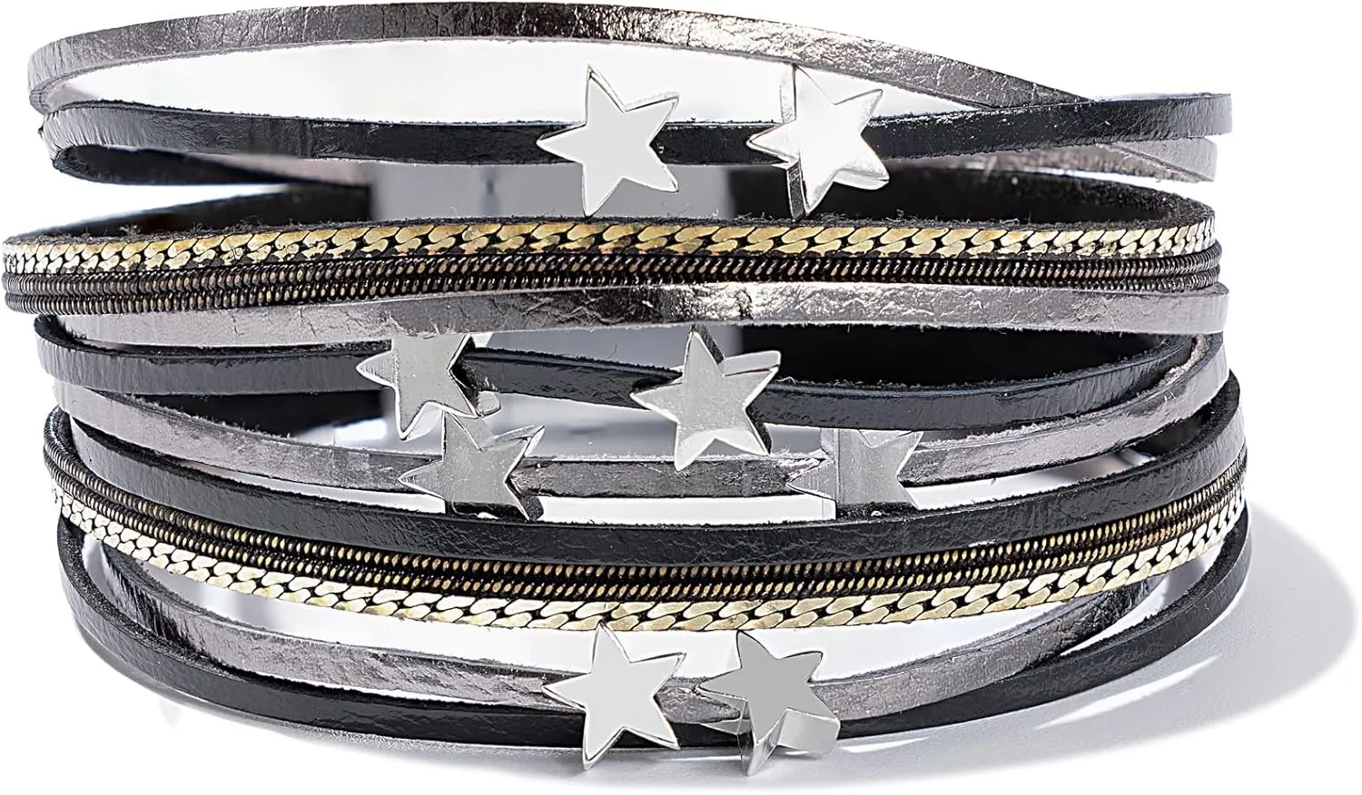 FANCY SHINY Leather Wrap Star Bracelet Boho Bangle Bracelets for Women Trendy Stackable Cute Charm Bracelet with Magnetic Clasp