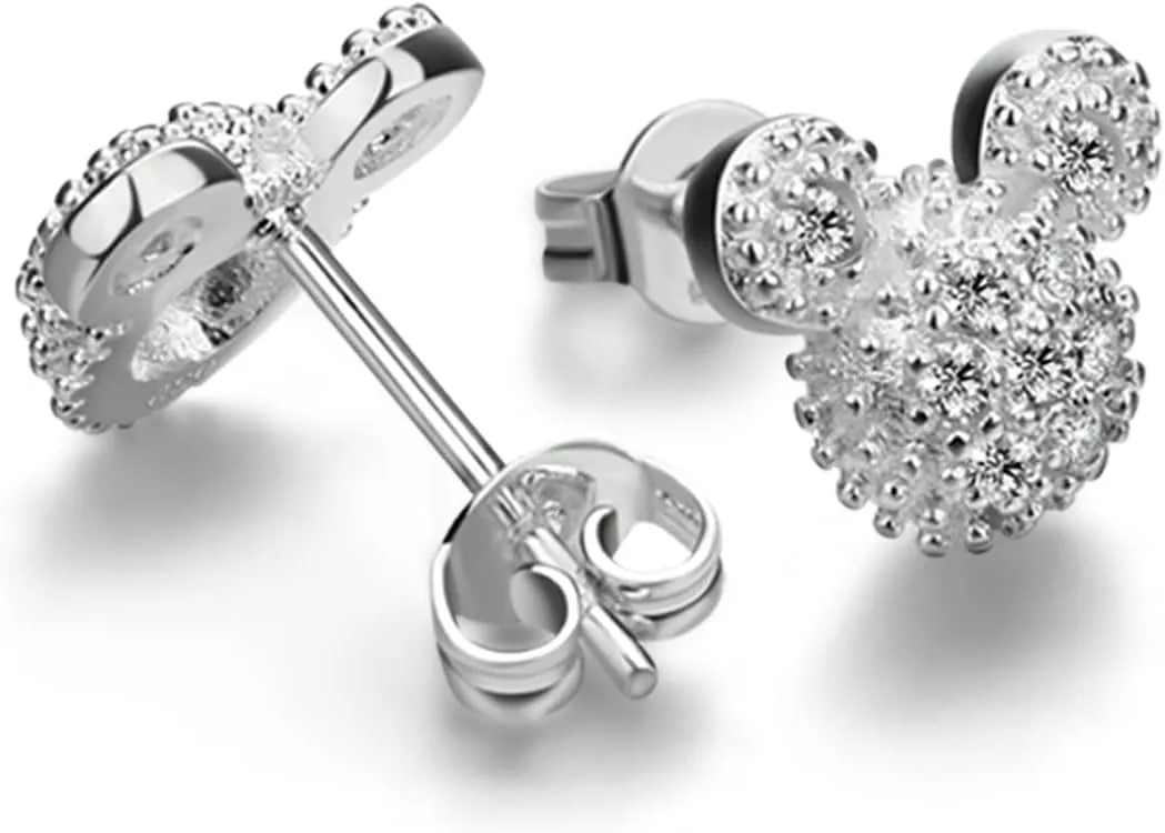 Fashion Women 925 Sterling Silver Stud Earrings Cute AAAA CZ Cubic Zirconia Mickey Stud Earrings Charming Female Fine Jewelry Gifts